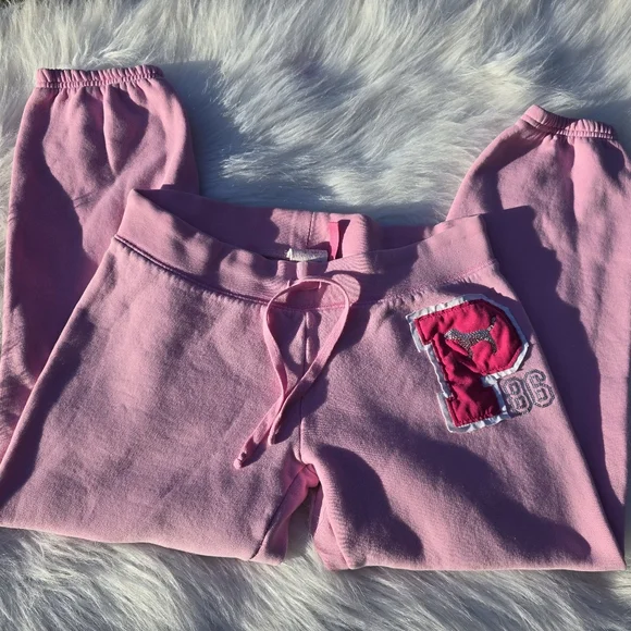 Y2K Victoria's Secret PINK Mcbling Bubblegum Pink Low Rise Jogger Sweatpants - Picture 7 of 9
